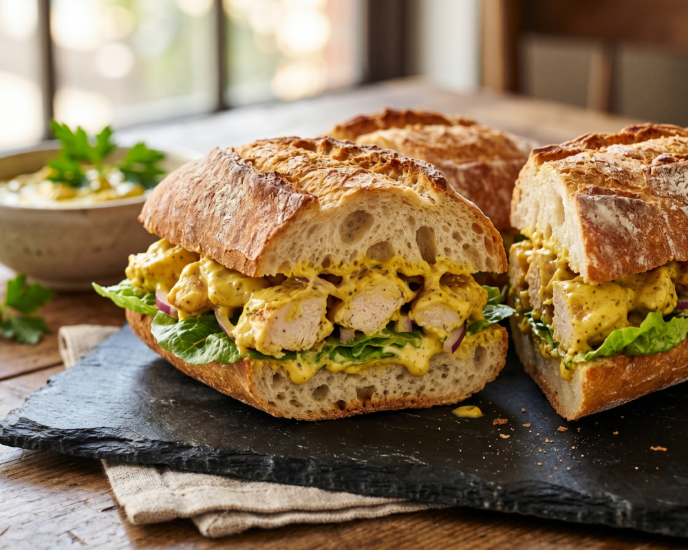 Baguette med kylling og karrirøre
