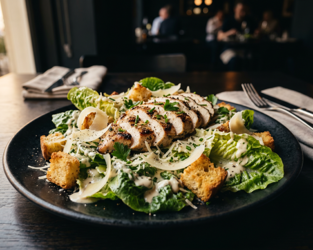 Ceasarsalat med kylling, parmesan og krutonger
